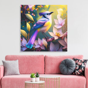 Violet Tufted Yellow Breasted Fantasy Bird Canvas Print