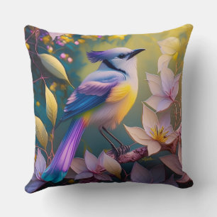 Violet Tufted Yellow Breasted Fantasy Bird Throw Pillow