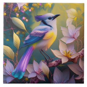 Violet Tufted Yellow Breasted Fantasy Bird Tile