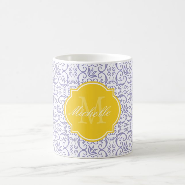 Violet Tulip Damask Monogram Mug (Center)