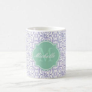 Violet Tulip Damask Monogram Mug