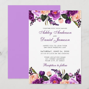 Violet ultra violet Floral Faire-part de mariage