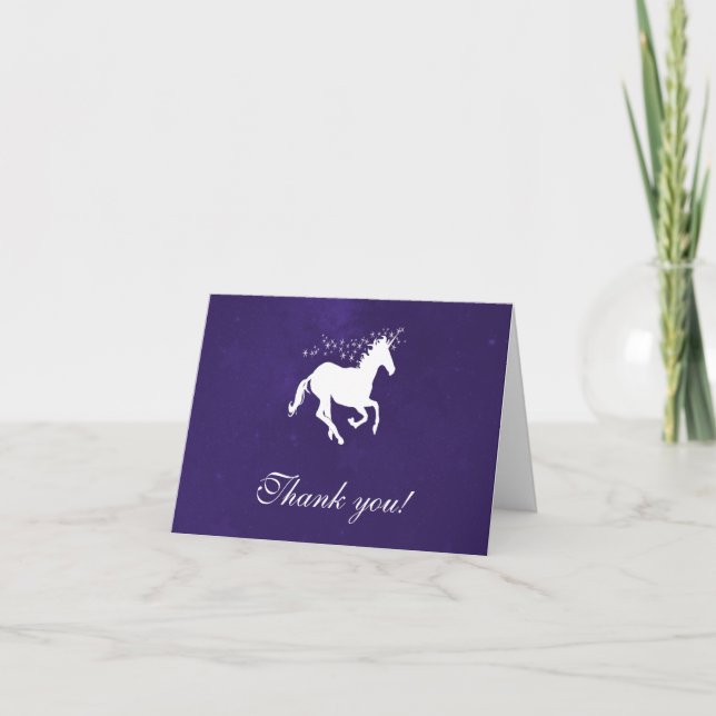 Violet Unicorn Mariage Merci Cartes (Devant)