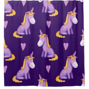 Violet Unicorns Hearts Watercolor Pattern.