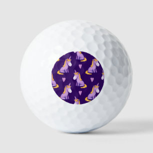 Violet Unicorns Hearts Watercolor Pattern. Golf Balls
