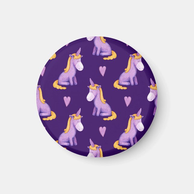 Violet Unicorns Hearts Watercolor Pattern. Magnet (Front)