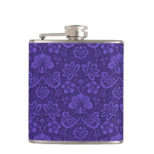 Violet Vintage Damask Pattern Hip Flask