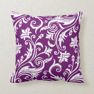Violet Vintage Damask Pattern Throw Pillow