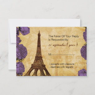 violet vintage eiffel tour mariage rsvp 3,5 x 5
