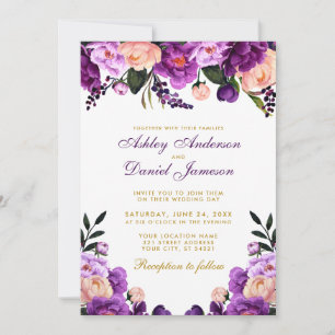 Violet violet Faire-part de mariage Floral or