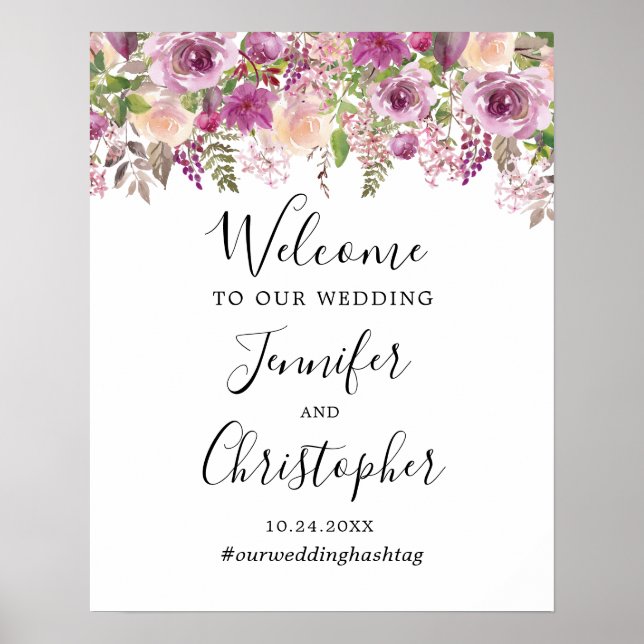 Violet violet Mariage Floral Affiche de bienvenue (Devant)