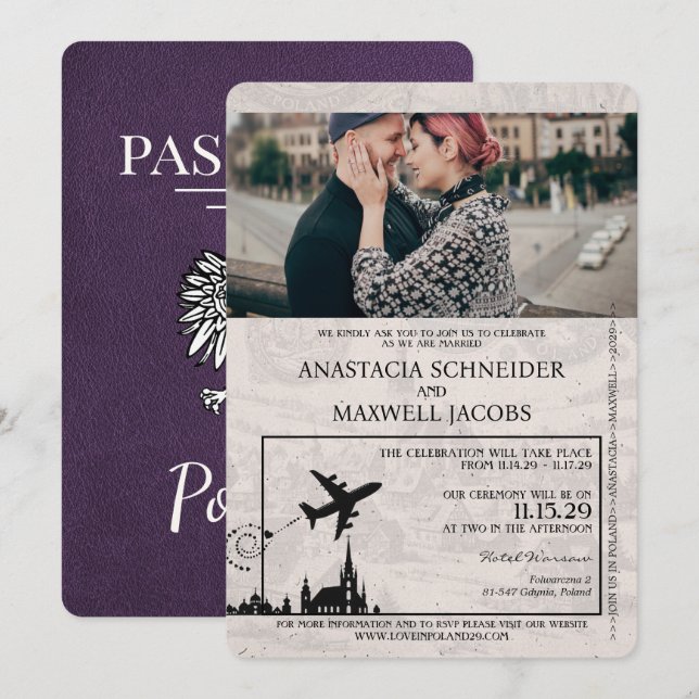 Violet Violet Pologne Passeport Faire-part de mari (Devant / Derrière)