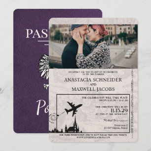 Violet Violet Pologne Passeport Faire-part de mari