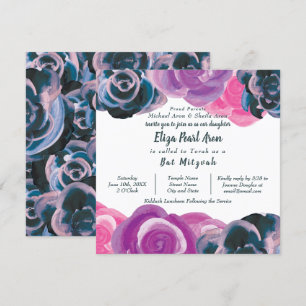Violet violet rose roses Bat mitzvah Invitation