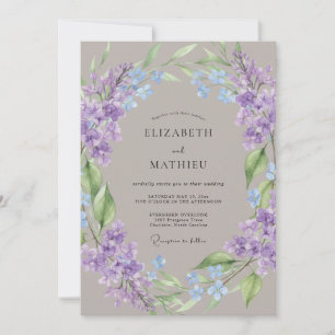 Violet Watercolor Botanical Rustic Wedding Invitation