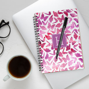 Violet Watercolor Butterflies Monogrammed Notebook