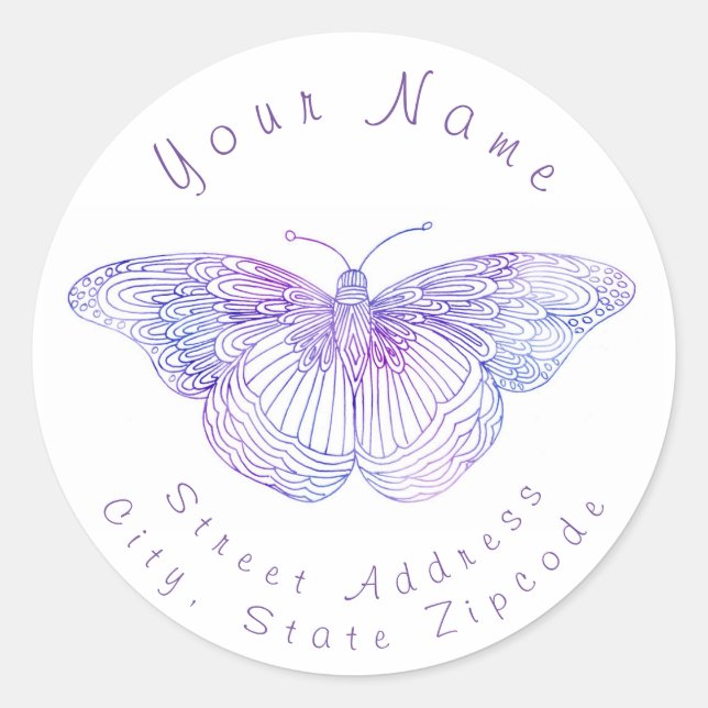 'Violet Watercolor Butterfly' Address Label (Front)
