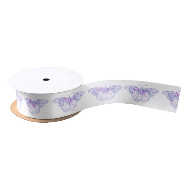 Violet Watercolor Butterfly Pattern 2 Satin Ribbon (Spool)