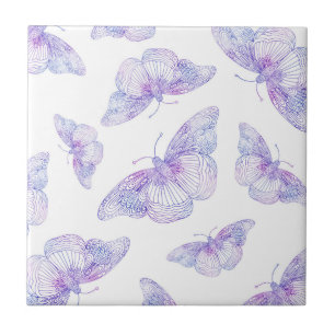 Violet Watercolor Butterfly Pattern Tile