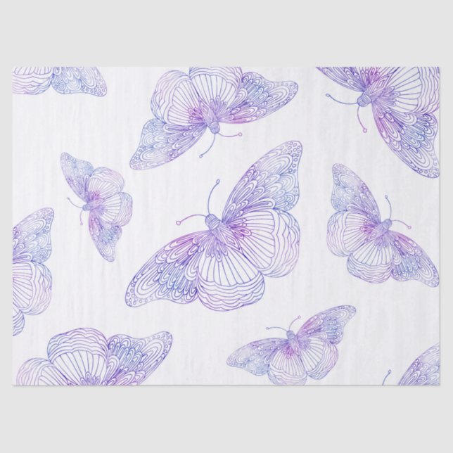 Violet Watercolor Butterfly Pattern Tissue Paper (Front)