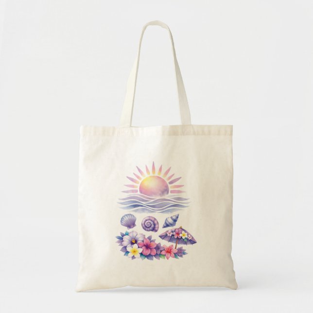 violet watercolor creative beach tote bag (Front)