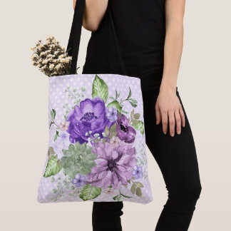 Violet Watercolor Floral All-Over-Print Tote Bag