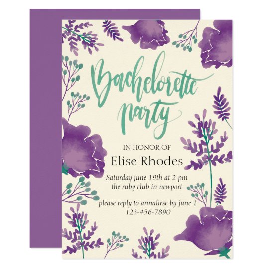Violet watercolor floral bachelorette party card