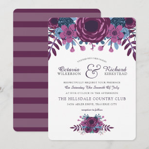 Violet Watercolor Floral Wedding Invitation