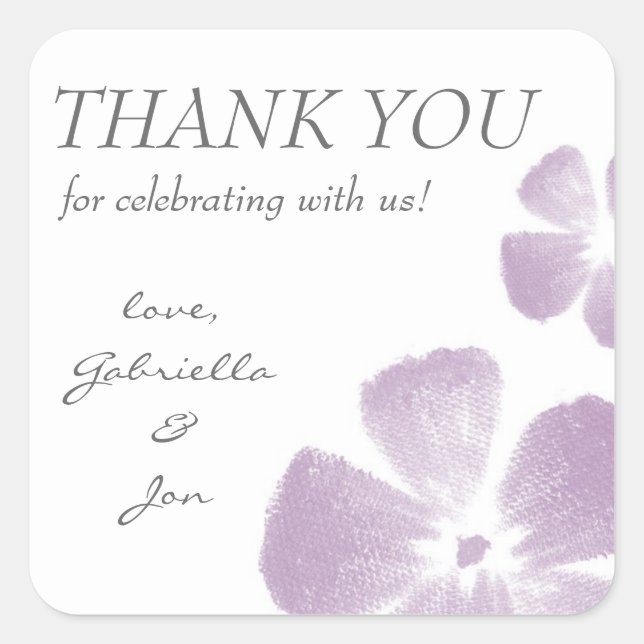 Violet Watercolor Flowers Thank You Stickers (Front)