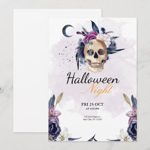 Violet Watercolor Halloween Party Gothic Skull  Invitation