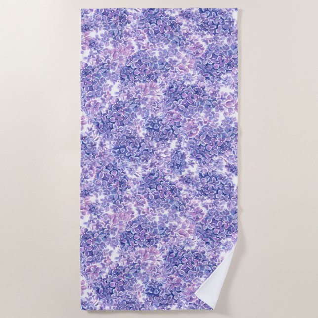Violet watercolor lilac flowers beach towel (Front)