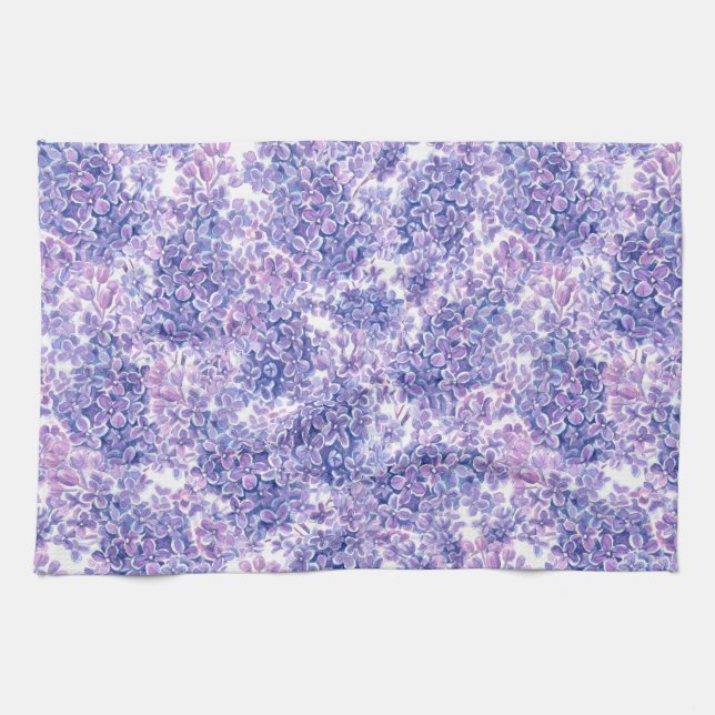 Violet watercolor lilac flowers kitchen towel (Horizontal)