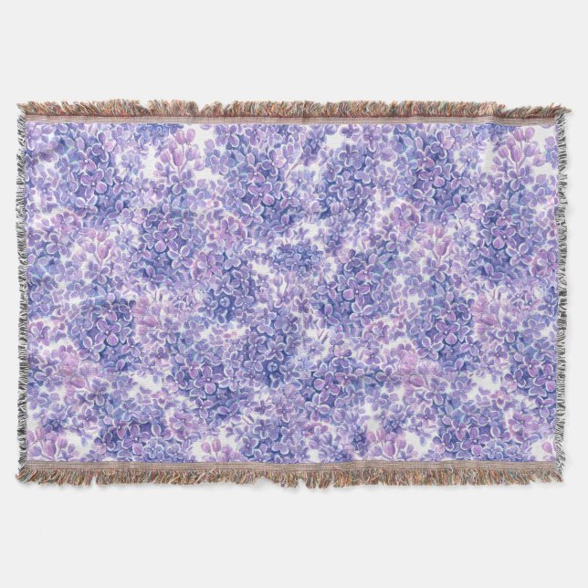 Violet watercolor lilac flowers throw blanket (Front)