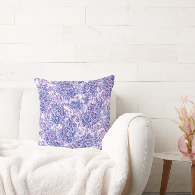 Violet watercolor lilac flowers throw pillow (Couch)