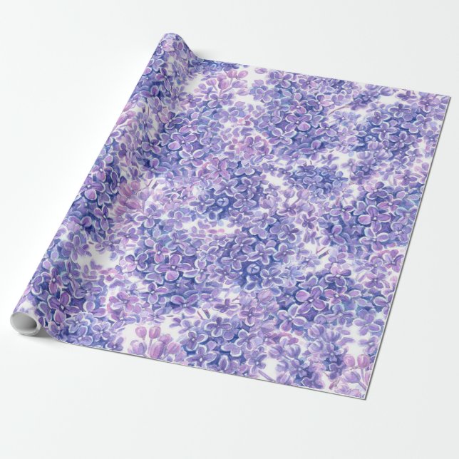Violet watercolor lilac flowers wrapping paper (Unrolled)