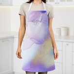 Violet Watercolor Luxe Personalized Name Monogram Apron<br><div class="desc">Easily personalize this glamourous style abstract lilac watercolor paint and faux gold spray background with your custom details.</div>