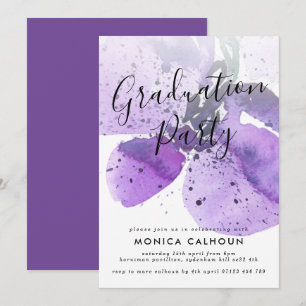 Violet Watercolor Orchid Graduation Party Invitation