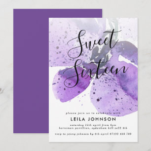 Violet Watercolor Orchid Sweet 16 Invitation