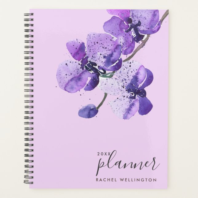 Violet Watercolor Orchids  Planner (Front)