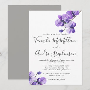 Violet Watercolor Orchids Wedding Invitation