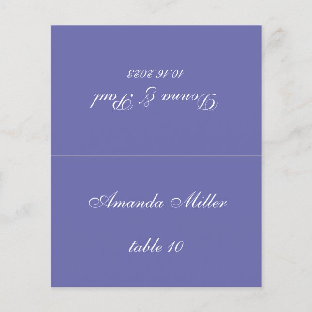 Violet Wedding Place Card with Printed Guest Name (Front)