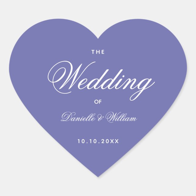 Violet Wedding Purple Heart Calligraphy Script  Heart Sticker (Front)