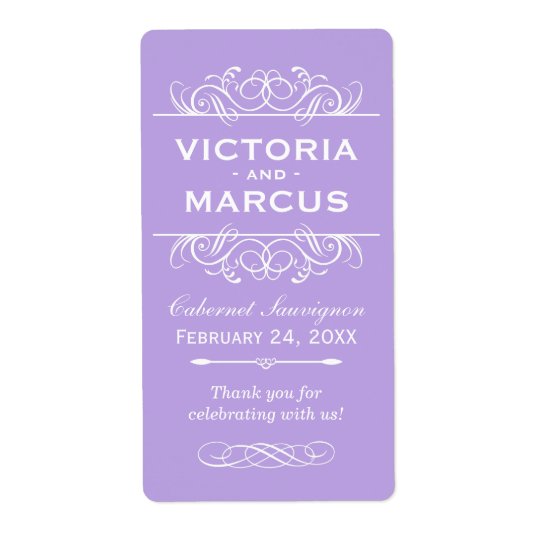 Violet Wedding Wine Bottle Monogram Favour Labels