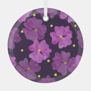 Violet Whispers: Floral Watercolor Elegance Glass Ornament