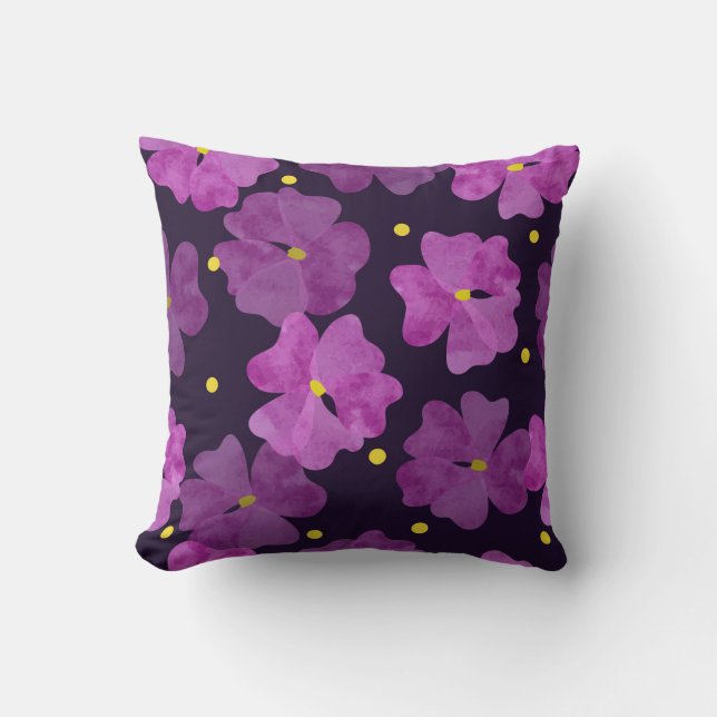 Violet Whispers: Floral Watercolor Elegance Throw Pillow (Front)