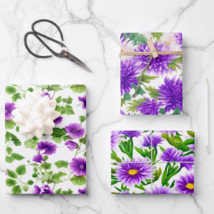Violet Whispers, Purple Floral  Wrapping Paper Sheet