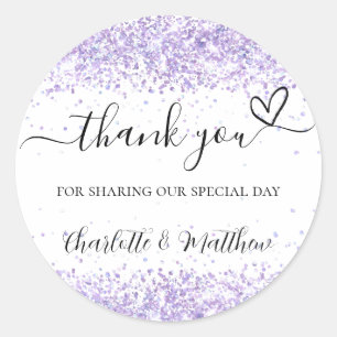 Violet white confetti thank you wedding classic round sticker