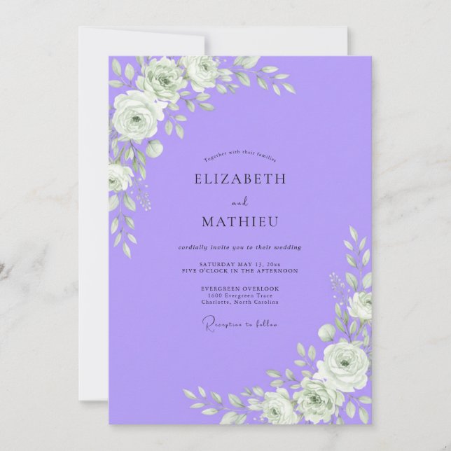 Violet White Foliage Eucalyptus Wedding Invitation (Front)
