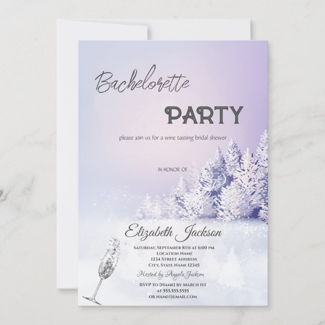 Violet Winter Landscape Forest Bachelorette   Invitation (Front)