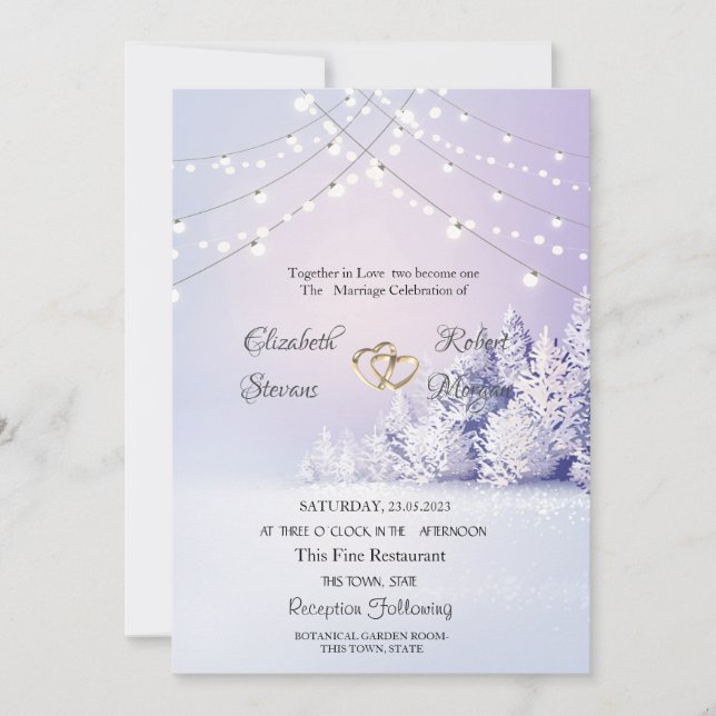 Violet Winter Landscape Forest String Lights  Invitation (Front)